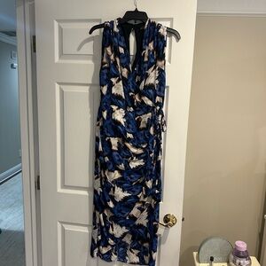 White House Black Market Blue and Cream Dress